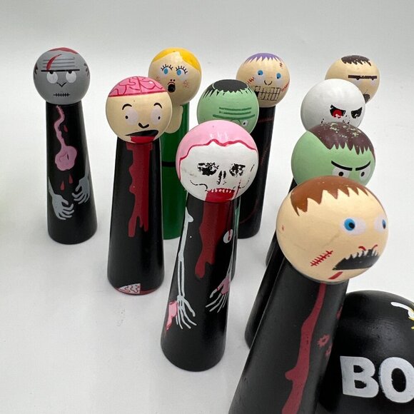 Bowling Zombies Bowling Set. Wooden Ball & 10 Pins Tabletop Set used Halloween w - Picture 11 of 12